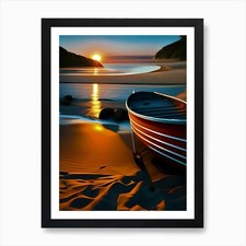 Sun Set Beach - Boat At Sunset