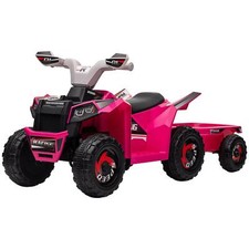 HOMCOM 6V Quad Bike With Back Trailer, Wear-Resistant Wheels, For Ages 18-36
