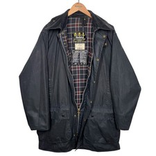 Barbour A205 Border Wax Jacket Navy Blue C42 Large Vintage 90s Waxed Country