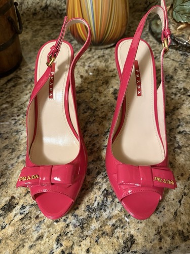 Prada hot pink leather wedge - leather,