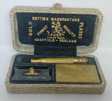 Vintage 1940's Men’s Gold Plated Laurel Dumb Bell Safety Razor “Victory” Set