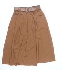 St Bernard Women’s Brown A-Line Midi Skirt Size 14 Pleated Belted