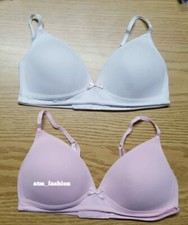 Girls 2 Pack First Bra Pink & White Cotton Padded Moulded Bra  Adjustable  Strap