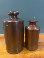 2 Brown Vintage Glazed Stoneware Bottles - Perfect for wedding or home decor