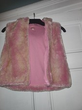 Monsoon Pink Fluffy Child's Gilet with Hood Age 8-10 Great Condition