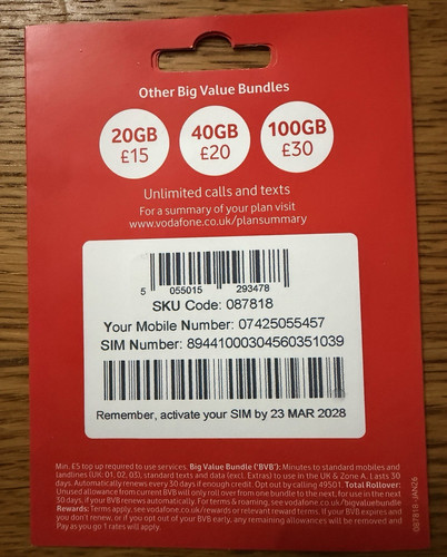 Vodafone payg sim - vodafone,