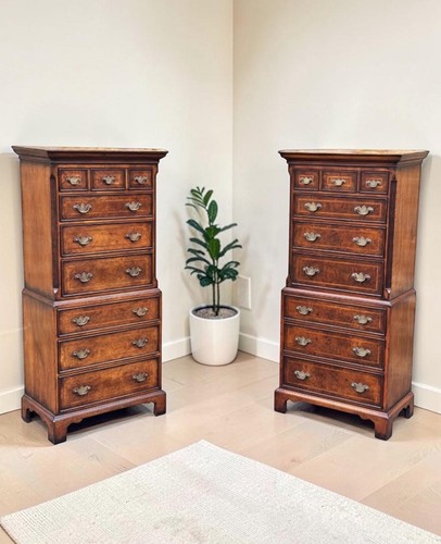Pair walnut feather banded - of,