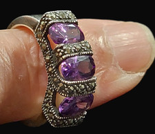 Antique Inspired  925 Sterling Silver Purple Tourmaline Trio Ring sz P