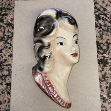 Art Deco Wall Mask Vintage 9” Chalkware Plaster Wall Hanging Plaque