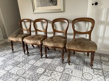 A Set Of 4 Oak Framed Victorian Balloon Back Dining Chairs