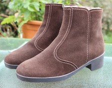 MORLANDS Vintage English Made Sheepskin Lined Brown Suede Ankle Boots UK 6/7
