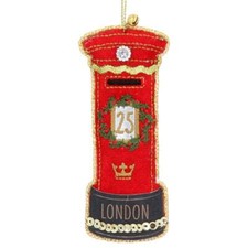 Gisela Graham London Post Box Christmas Tree Decoration with Gold Hanging Twine