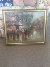 Parisian Street Scene Painting Oil Paint On Canvas Framed
