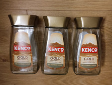 3 x Kenco Gold 200g Empty Coffee Glass Jars - WASHED AND CLEAN WITH LIDS
