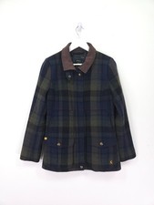 Joules Jacket Size 12 Blue Green Check Wool Blend Field Coat Hunting Country