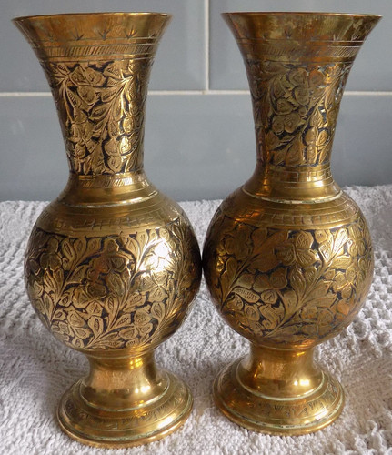 Vintage etched ornate - ornate, brass
