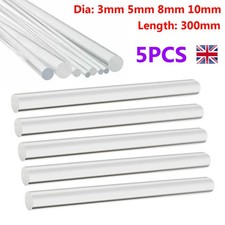 UK 5 Pcs Acrylic Round Rods Bar Clear Dowel Rods Sticks 3mm 5mm 8mm 10mm x 300mm