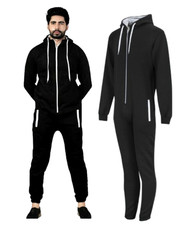 Mens Snuggle Warm Fleece Hooded Zip 1Onesie All In One Jumpsuit Pyjamas