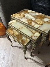 Nesting Onyx and Brass Table