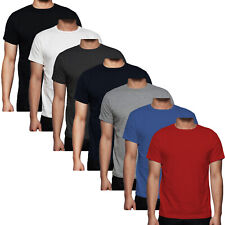 Mens Plain T Shirt Short Sleeve 100% Cotton Rib Crew Neck Casual T-Shirt Tee Top