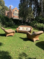 Rare Vintage Heals Wicker Garden Set - Sofa + 2 Armchars Armchairs