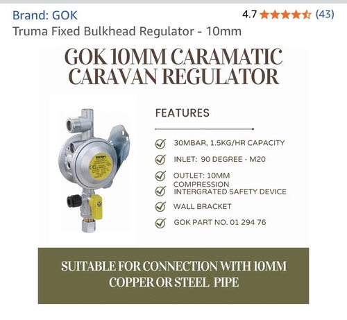 Truma fixed bulkhead regulator - bulkhead,