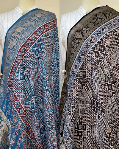 Hand blocked ajrakh natural - hand,