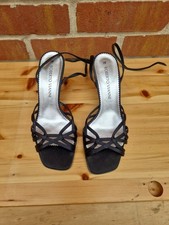 Roberto Vianni Heeled Open Toe Black Satin Shoes Size 5 UK 38 EU