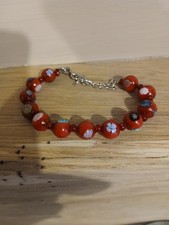 Orive Italy Murano Glass  Cherry Red  Floral   Bracelet Beaded Handmade
