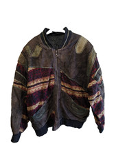 Vintage Aztec Navajo Western Suede Leather Lined Bomber Jacket Coat 80s 2XL XXL 