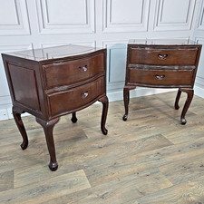 Pair 2 Vintage French Style Mahogany Bedside Cabinets – Bow Front Drawers Wooden