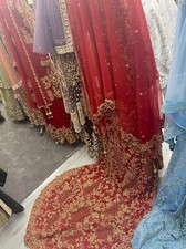Pakistani Heavy Red Barat Bridal Lehnga with Trail, size 38, Expensive In Shops 
