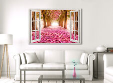 BEAUTIFUL PINK TREE BLOSSOM WINDOW FRAME CANVAS WALL ART PICTURE NEW PRINT A0 A1