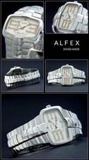 Extravagant Designer Watch ALFEX Unisex Swiss Made Stainless 2.Zeitzone 5522-130