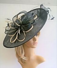 Navy Blue with Ivory Hatinator ..hat.Large saucer disc Wedding.races..new