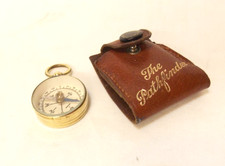 Vintage c1960s small Brass Pocket Compass "Pathfinder"  with leather case