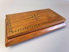 Inlaid Marquetry Wooden Box. Vintage Wood. Hinged. Rectangular Shallow 8" x 4.5"