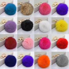*UK Seller*Real Rabbit Fur Pompom Keyring Bag Charm Keychain Ring Pom Pom 