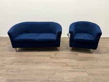 Fabric Armchair & 2 Seater Tub Sofa – Navy Blue