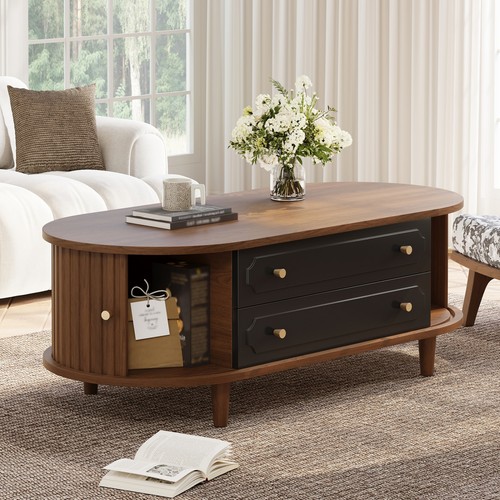 Oval coffee table - table, sliding