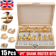 15x Tungsten Carbide Tipped TCT Router Bits 1/4" Shank Sealed Bearing Bit Set UK