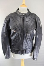 RICHA BLACK LEATHER BIKER JACKET WITH BACK, SHOULDER & ELBOW CE ARMOUR: SIZE 12