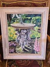 20th Century Oil On Canvas Study Of  A Garden Statue Sundial Maggie Thompson