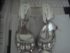 LADIES BARRATTS SIZE 4 SILVER SHOES IN GOOD CONDITION WITH 2 inch HIGH HEAL