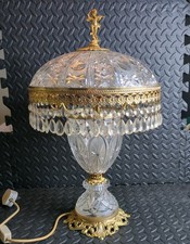 Vintage Crystal Chandelier Cherub Boudoir Table Lamp With Gold Tone Trim