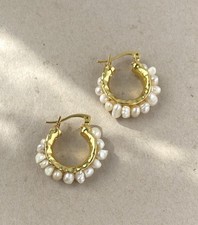 Ottoman Hands Sasha Pearl Gold Tone Mini Hoop Earrings 