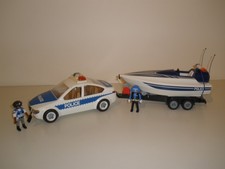Playmobil Police Car, Trailer & Speedboat with working loading winch.