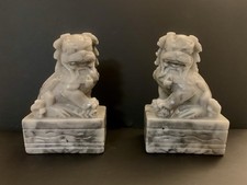 Vintage Chinese Soapstone Fu Lions Pair – Guardian Dog Statues 9.5cm