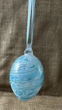 Hand Blown Glass Friendship Ball Hanging Ornament - Ice Blue Swirl Pattern