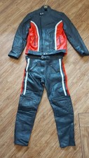 Motorbike Two Piece Leathers Black Red 50" Chest 40" Waist 32 inside leg